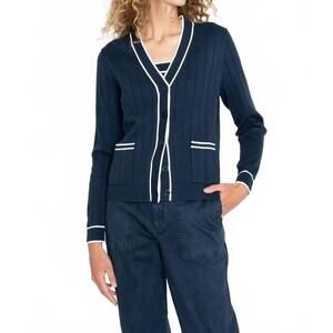 NEW KULE dede lightweight cardigan in navy/cream